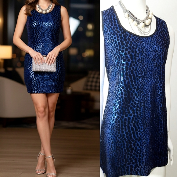 NEW🔥Candy Couture🌺Slimfit Dress Leopard Blue Sequin Velvet - Picture 10 of 11